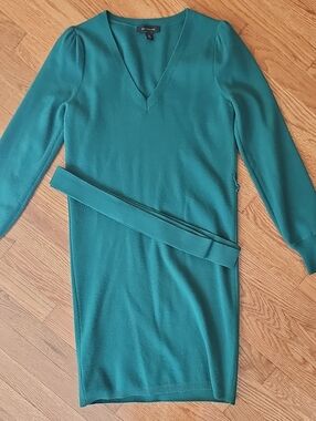 Ann Taylor V-Neck Belted Sweater Dress